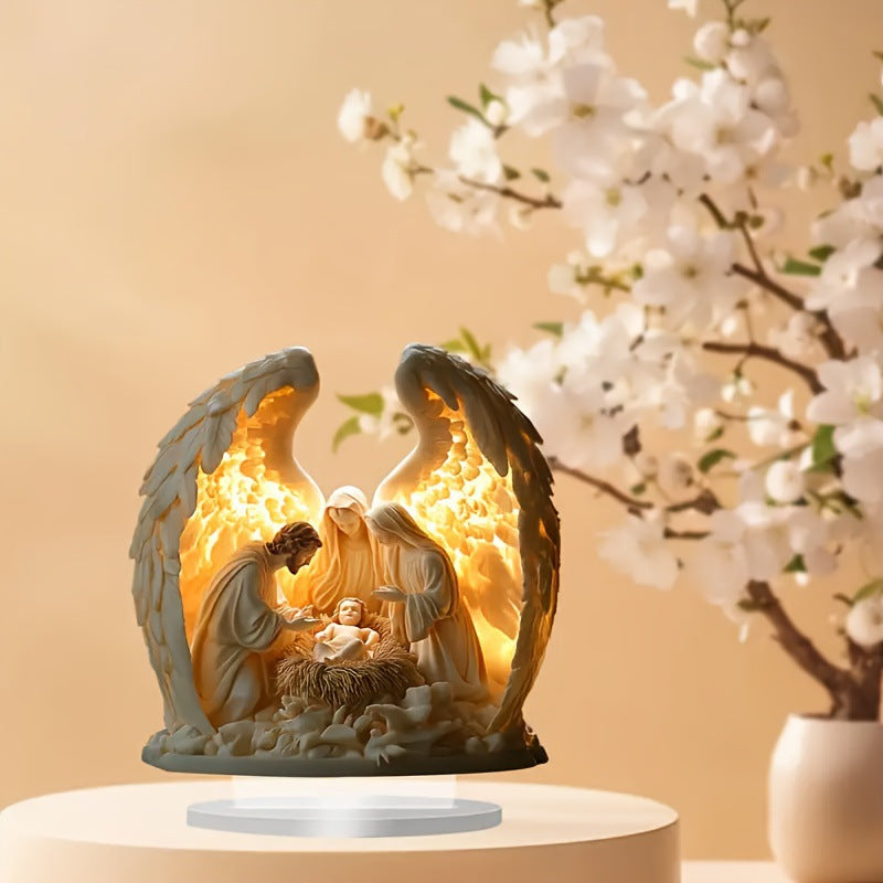 SeraphLight™ – LED Nativity Scene Sculpture with Angel Wings & Rustic Charm