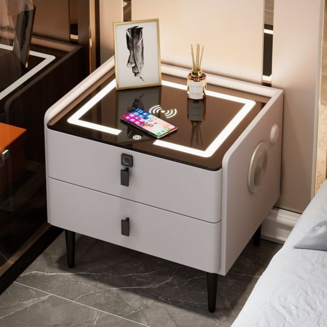 Aurora Arc™ – Premium Smart Wooden Nightstand with Wireless Charging, Fingerprint Lock & Bluetooth Speaker