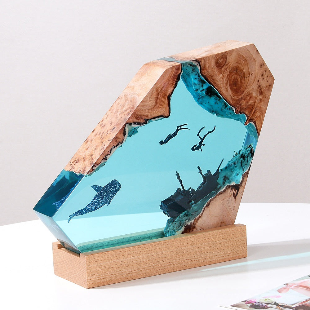 Kyushu™ – 12" Resin Ocean Light with Shipwreck, Divers & Whale Shark Scene
