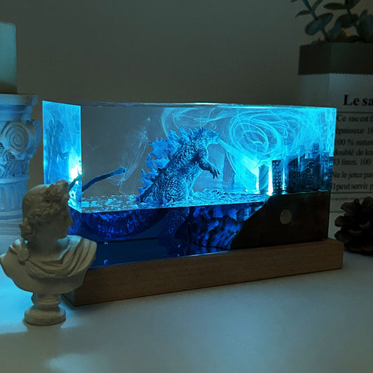 Kyushu™ – Handcrafted Resin Godzilla Ambient Lamp with Cityscape Base