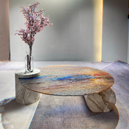 Kyushu™ – Designer Sunset Glass & Marble Coffee Table