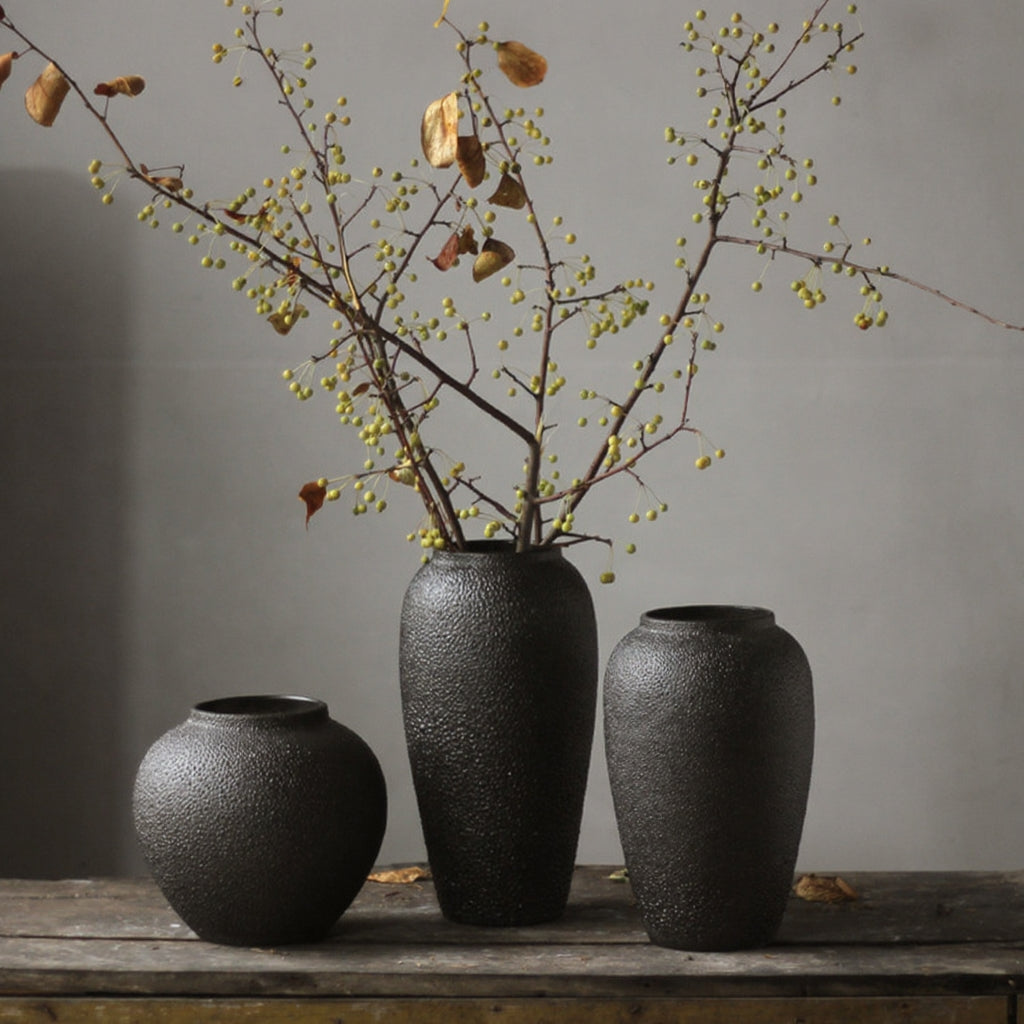 Kyushu™ – Textured Ceramic Vase Trio – Handcrafted Nordic Zen Decor Set