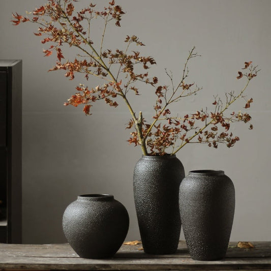 Kyushu™ – Textured Ceramic Vase Trio – Handcrafted Nordic Zen Decor Set